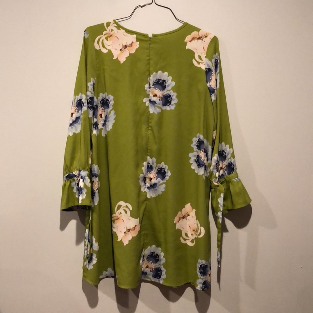 LOFT Floral Long Sleeve Green Midi Dress - Picture 5 of 7